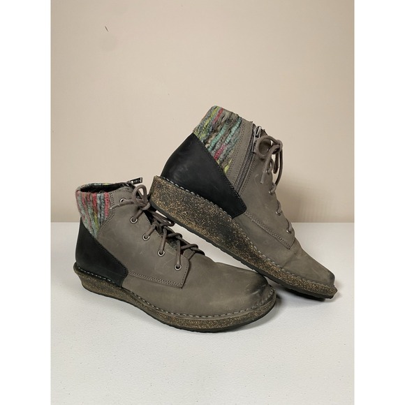 Aetrex Jolie Sweater Boots Womens 10 Leather Yarn Zip Up Ankle Boots Mixed Media - Picture 1 of 8